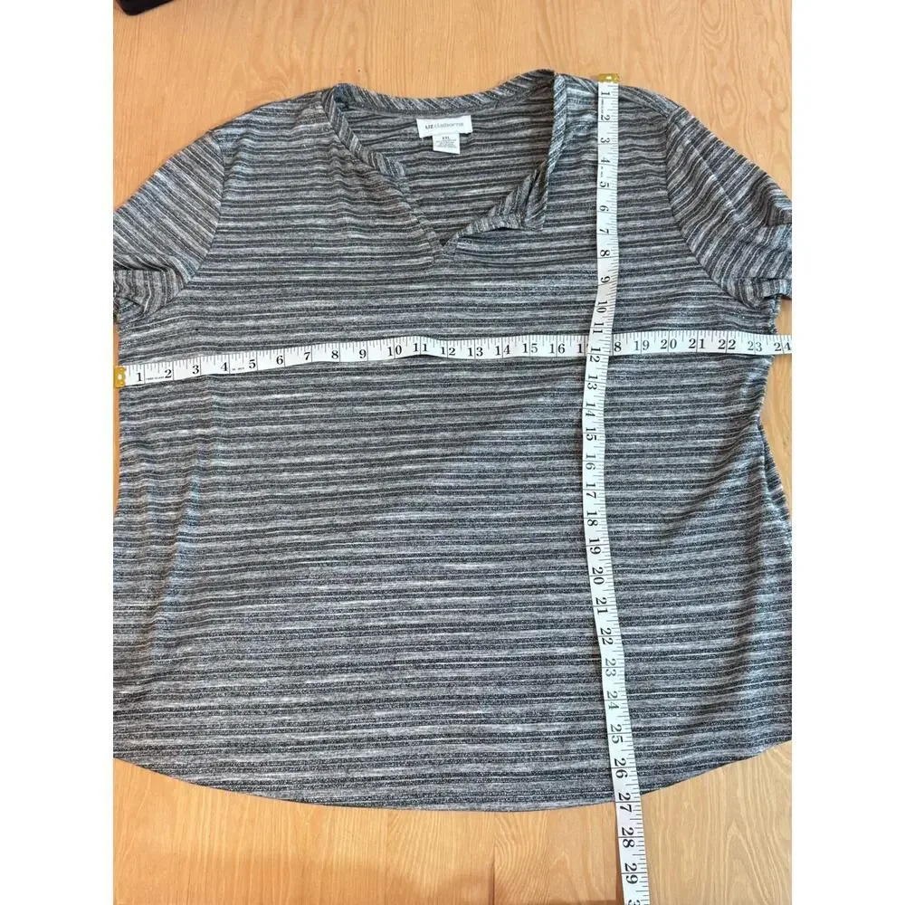 Liz Claiborne Womens Plus Size Blouse Top 3/4 Bell Sleeve Metallic Stretch XXL